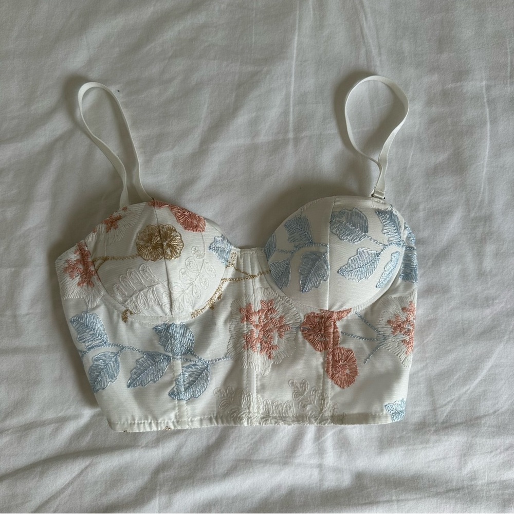 Floral Embroidered Bustier Crop Top